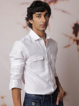 Rare Rabbit - Safa Ls White Two Pocket Cotton Shirt