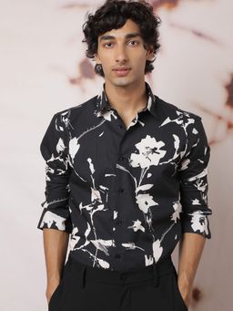 Rare Rabbit - Sketcher Black Brush Stroke Floral Print Shirt
