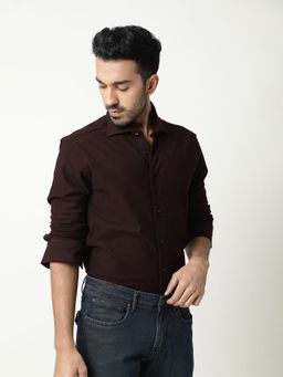 Rare Rabbit - Venezia Brown Textured Stretch Knit Shirt