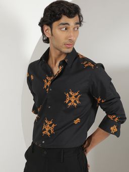 Rare Rabbit - Viceroy Black Slim Fit Printed Men Shirt