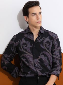 Rare Rabbit - Zeus Black Printed Full Sleeve Shirt