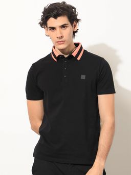 Rare Rabbit - Divide Black Collared Neck Polo T-Shirt