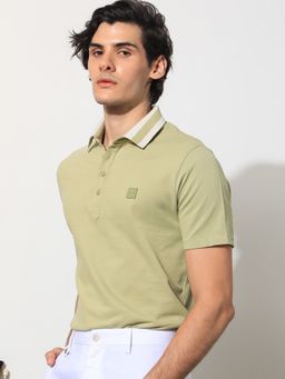 Rare Rabbit - Divide Dusky Green Collared Neck Polo T-Shirt