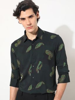 Rare Rabbit - Inari Green Full Sleeve Printed Shirt