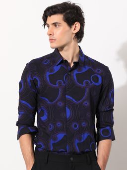 Rare Rabbit - Inlet Navy Full Sleeve Printed Shirt