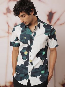 Rare Rabbit - Jersey Green Fantasy Floral Printed Shirt