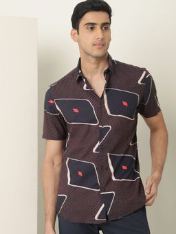 Rare Rabbit - Nistic Brown Geometric Print Shirt
