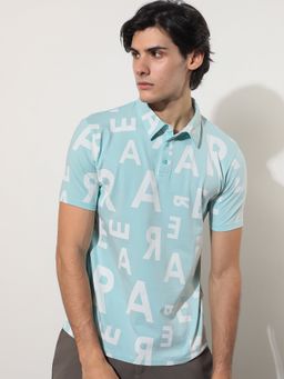 Rare Rabbit - Rocha Turquoise Printed Polo T-Shirt