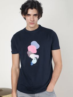 Rare Rabbit - Scoopp Navy Graphic Design Men T-Shirt