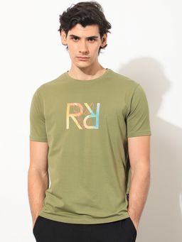 Rare Rabbit - Tack Olive Graphic Printed T-Shirt