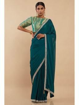 Soch - Green Georgette Solid Saree with Unstitched