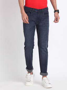 Turtle - Men Cotton Stretch Solid Narrow Fit Navy Blue Jeans