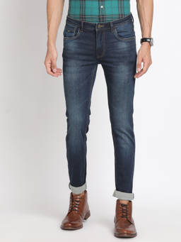 Turtle - Men Cotton Stretch Solid Narrow Fit Blue Jeans