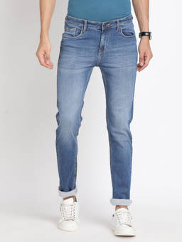 Turtle - Men Cotton Stretch Solid Narrow Fit Light Blue Jeans