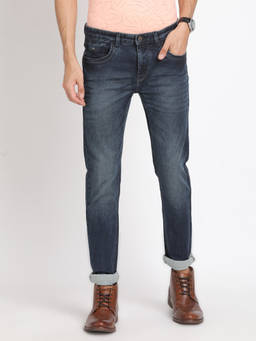 Turtle - Men Cotton Stretch Solid Narrow Fit Denim Blue Jeans