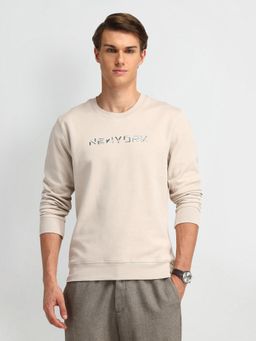 Arrow Newyork - Typography Beige Full Sleeves Crew Neck Sweatshirt