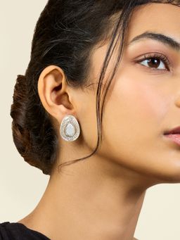 Isharya - White Mirror Boondein Studs In 18Kt Gold Plated