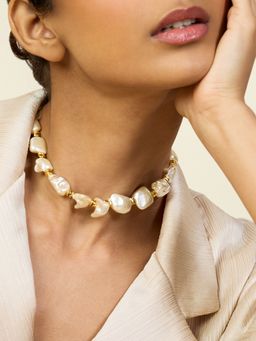 Isharya - Pearl Riviere Collar Necklace In 18Kt Gold Plated