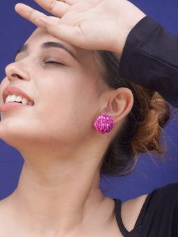Niscka - Hot Pink Magenta Crystal Circular Stud Earrings
