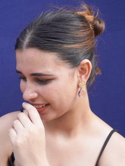 Niscka - Shiny Gold Rhodium-Polished Pink American Diamond and Zircon Drop Earrings