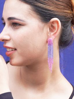 Niscka - Pink and Purple Crystal Multi Layer Long Earrings