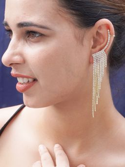 Niscka - Multi Layer White Crystal Gold-Plated Dangler Earrings