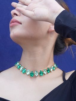Niscka - Emerald Green and Lime Green Crystal Choker Necklace