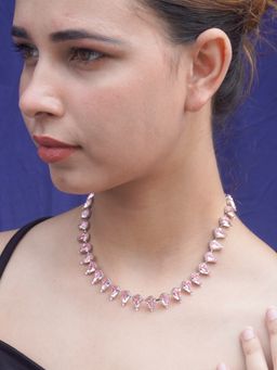 Niscka - Silver Plated Rose Pink Zircon Crystal Choker Necklace