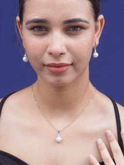 Niscka - Silver Plated Pendant and Chain Set with Faux Pearl Accent