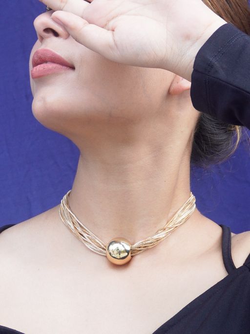 Niscka Gold-Plated Multi Layer Stylish Round Shaped Pendant Choker Necklace