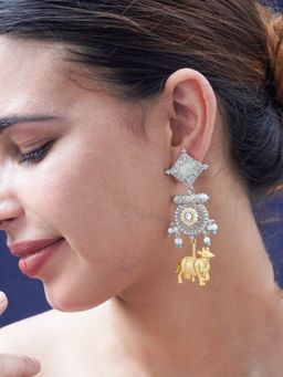 Niscka - Nandi-Themed Oxidized Gold-Plated Earrings
