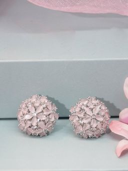 Niscka - Pastel Pink and American Diamond Floral Design Stud Earrings