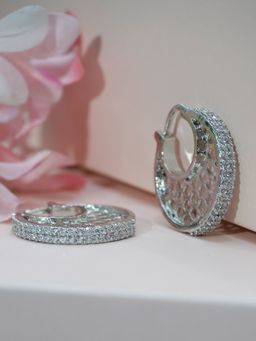 Niscka - Stunning Silver Rhodium-Plated White American Diamond Hoop Earrings