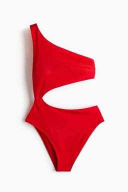 H&M - Women Red Padded-Cup One-Shoulder Swimsuit