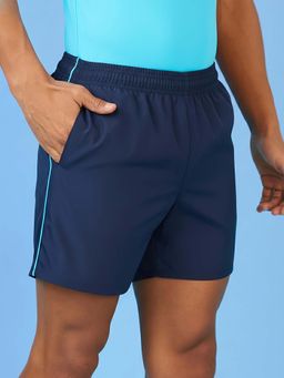 LYCOT - Navy Blue Men Solid Two Zip Pockets Beach Swim Shorts Trunk