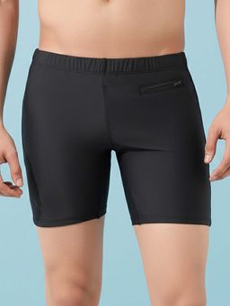 LYCOT - Black Men Solid Zip Pocket Swim Trunk