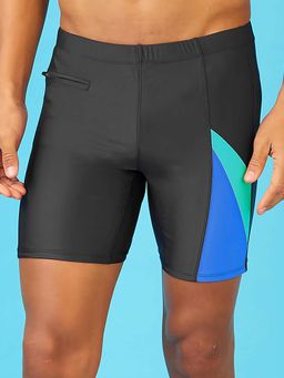LYCOT - Charcoal Men Color Block Zip Pocket Long Swim Trunk