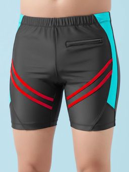 LYCOT - Charcoal Men Colorblock Zip Pocket with Drawstring Long Swim Trunk