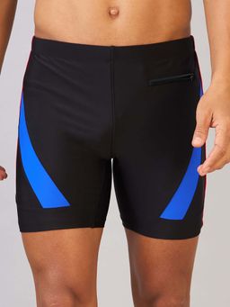 LYCOT - Black Men Colorblock Zip Pocket with Drawstring Long Swim Trunk