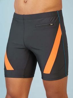 LYCOT - Charcoal Men Colorblock Zip Pocket with Drawstring Long Swim Trunk