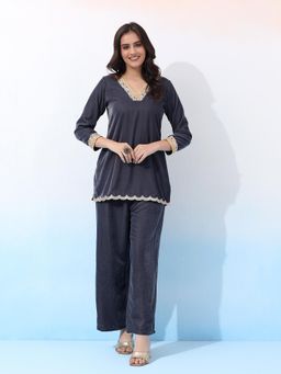 Bani Women - Velvet with Golden Lace Co-Ord (Set of 2)