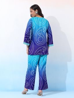 Bani Women - Velvet Turquois Batik-Patterned Two-Piece Outfit Co-Ord (Set of 2)