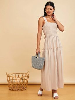 Styli - Beige Sleeveless Crossover Back Tiered Maxi Dress