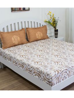 GM - Cotton Digital Print Double Bedsheet with 2 Pillow Covers (90x108 inches, Brown) (Queen)