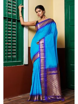 Unnati Silks - Blue Pure Handloom Gadwal Cotton Saree without Blouse