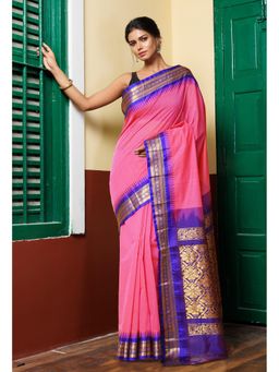 Unnati Silks - Pink Pure Handloom Gadwal Cotton Saree without Blouse