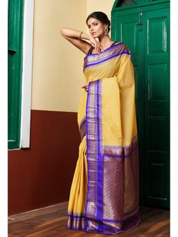 Unnati Silks - Yellow Pure Handloom Gadwal Cotton Saree without Blouse