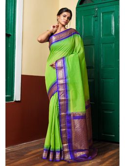 Unnati Silks - Green Pure Handloom Gadwal Cotton Saree without Blouse