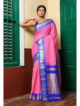 Unnati Silks - Pink Pure Handloom Gadwal Cotton Saree without Blouse