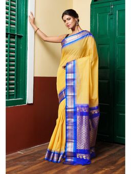 Unnati Silks - Yellow Pure Handloom Gadwal Cotton Saree without Blouse-